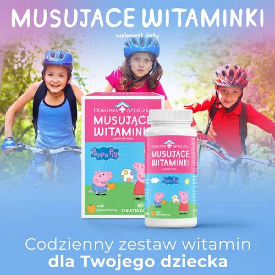 Miniaturka artykułu - #0 DOMOWA APTECZKA Musujące Witaminki świnka peppa, 60tabl.