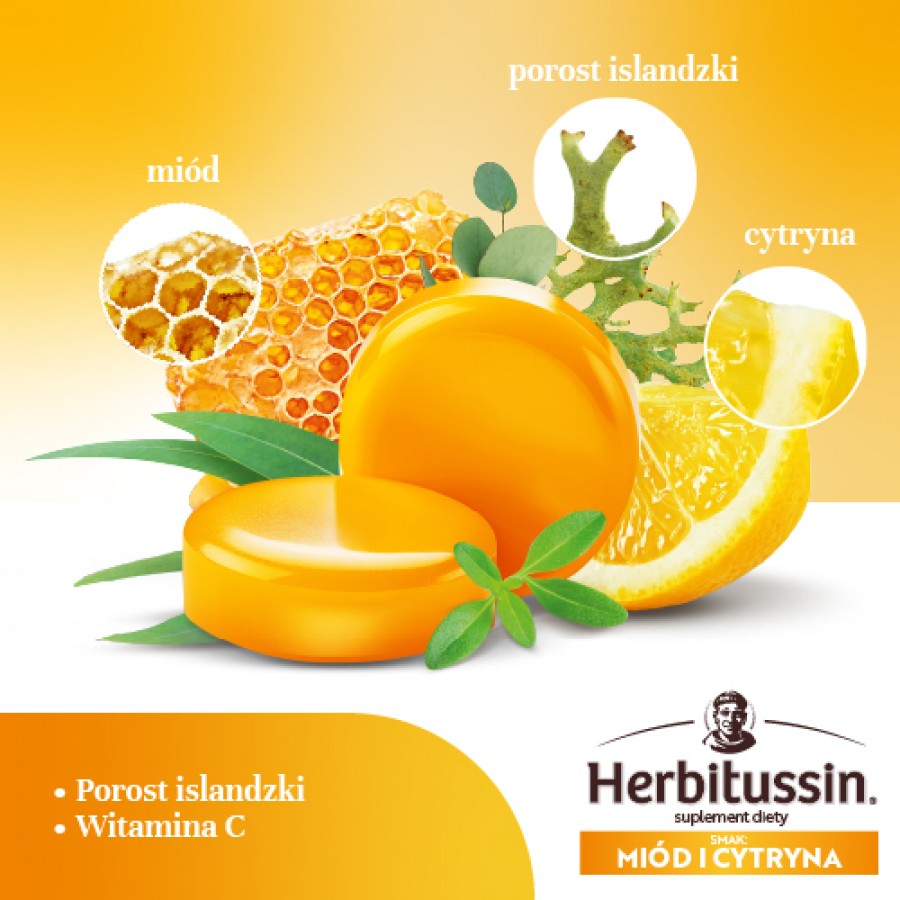 Miniaturka artykułu - #1 Herbitussin Mi&oacute;d i Cytryna, 12 pastylek do ssania