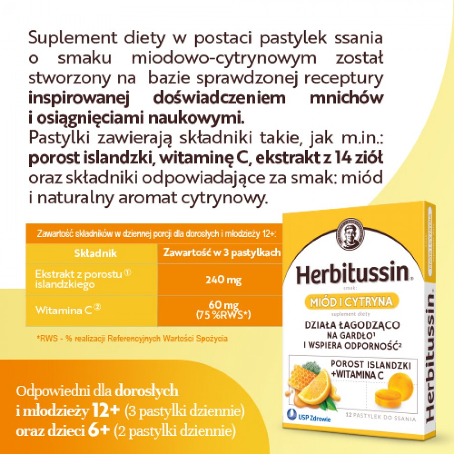 #3 – Herbitussin Mi&oacute;d i Cytryna, 12 pastylek do ssania