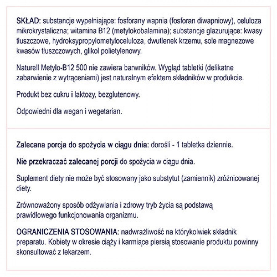 Zdjęcie produktu - 4 Naturell Metylo B-12, 60 tabl. - suplement diety z witaminą B12