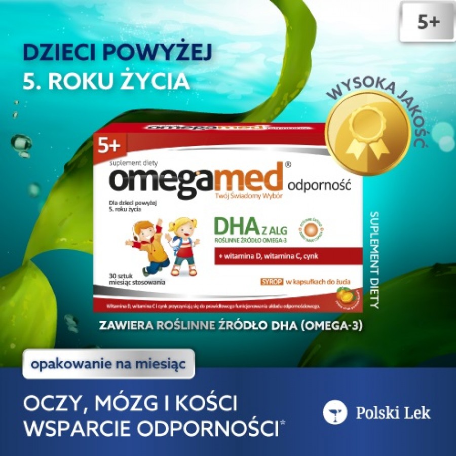 Miniaturka artykułu - #0 Omegamed Odporność 5+ Syrop w kapsułkach do żucia, 30 szt. - suplement diety dla dzieci