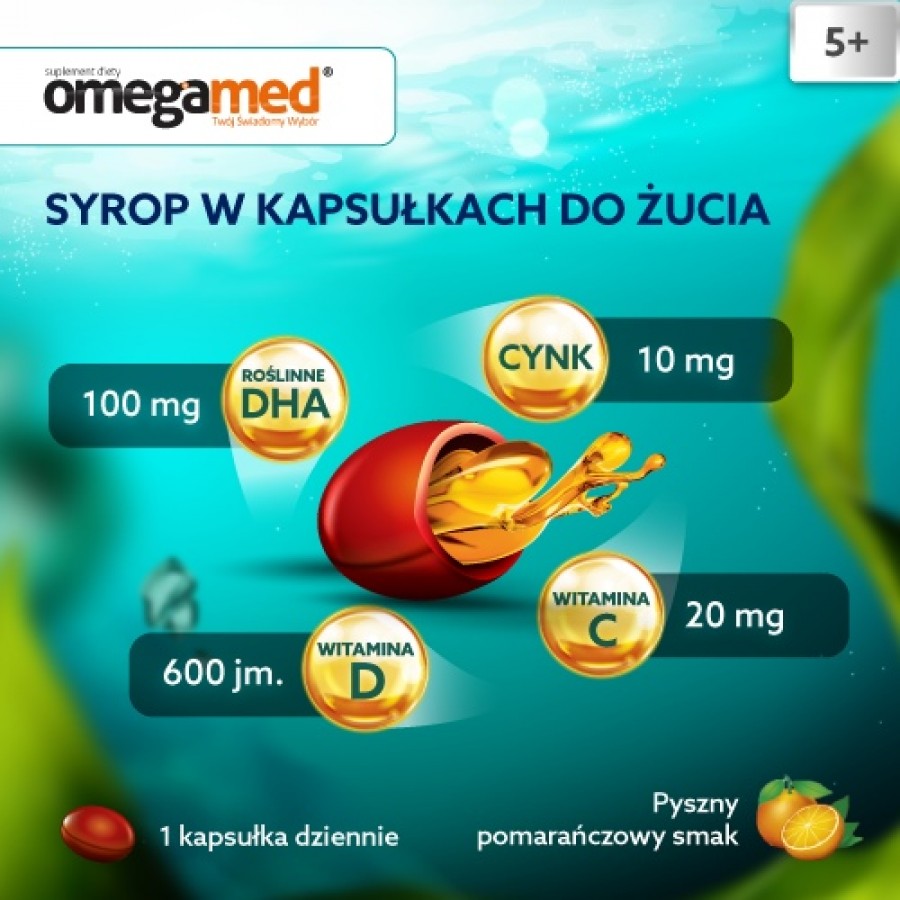 Miniaturka artykułu - #1 Omegamed Odporność 5+ Syrop w kapsułkach do żucia, 30 szt. - suplement diety dla dzieci