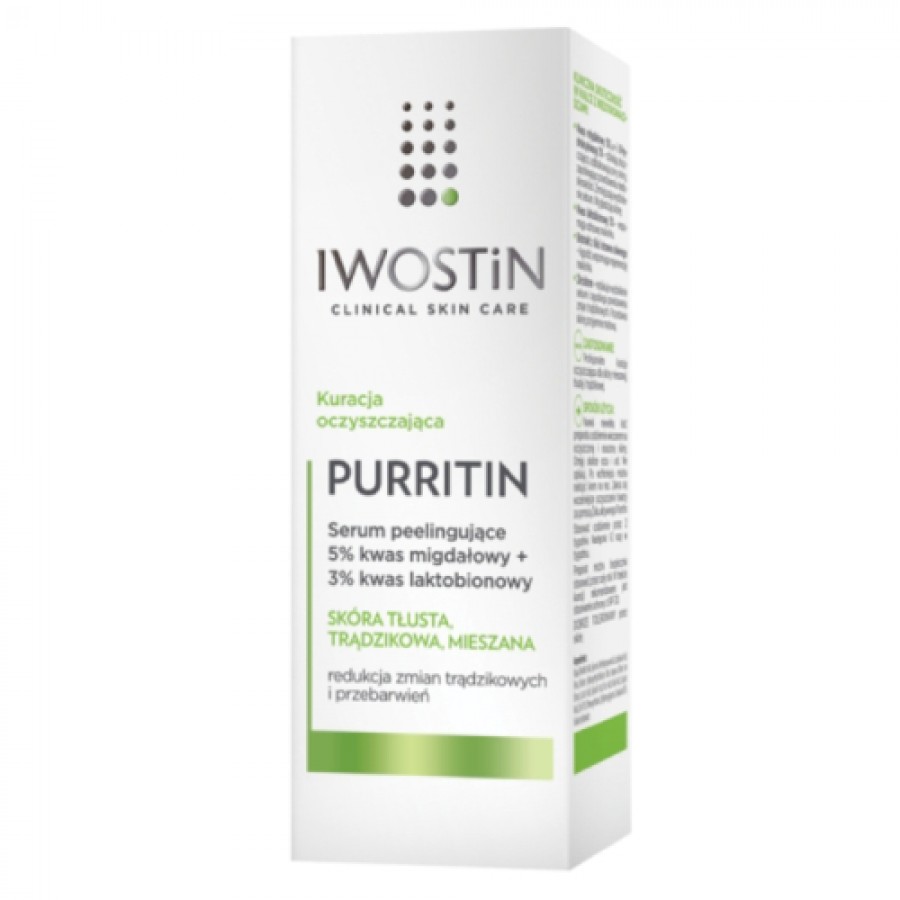 Miniaturka artykułu - #0 Iwostin Purritin Serum peelingujące 5 % kwas migdałowy + 3 % kwas laktobionowy 30 ml