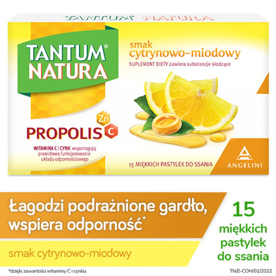 Miniaturka artykułu - #0 TANTUM NATURA smak cytrynowo- miodowy- 15past. do ssania