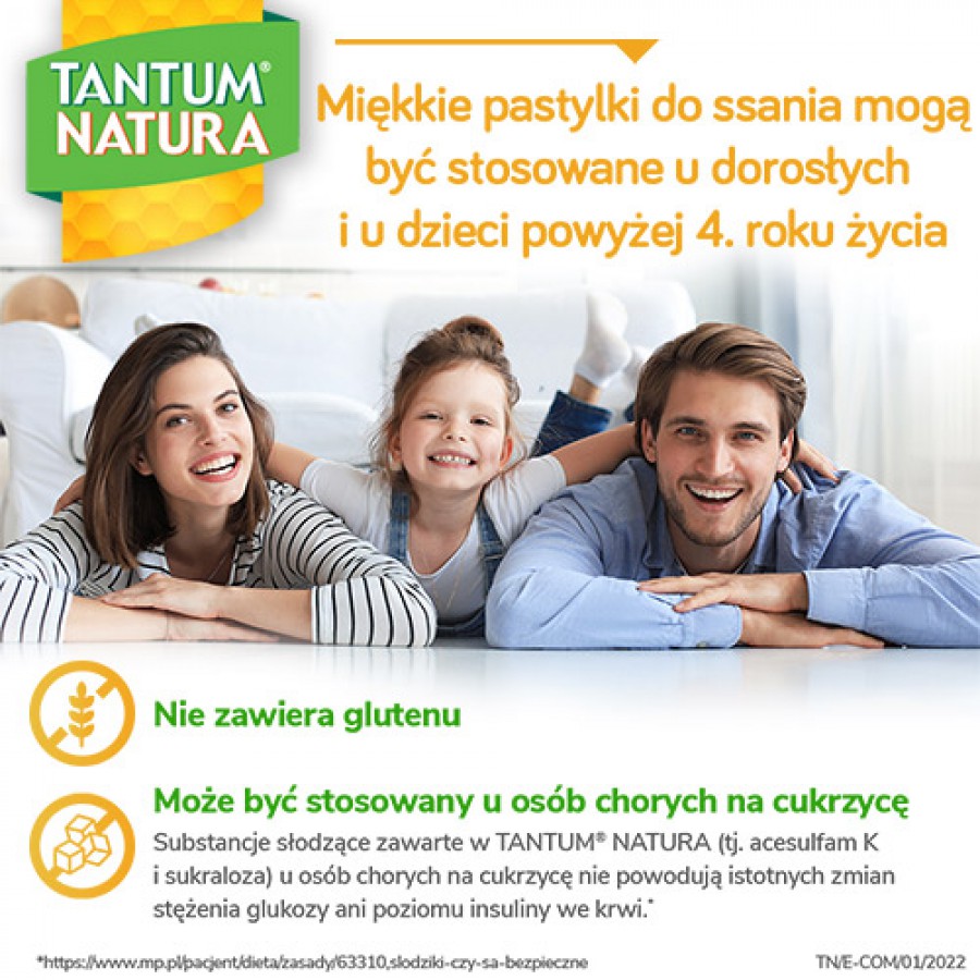 Zdjęcie produktu - 3 TANTUM NATURA smak cytrynowo- miodowy- 15past. do ssania