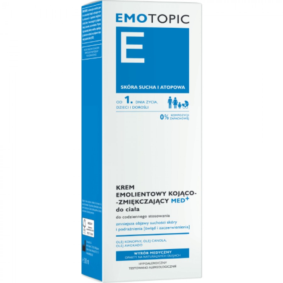Miniaturka artykułu - #0 EMOTOPIC Krem emolientowy Kojąco- zmiękczający Med+ do ciała, 200ml