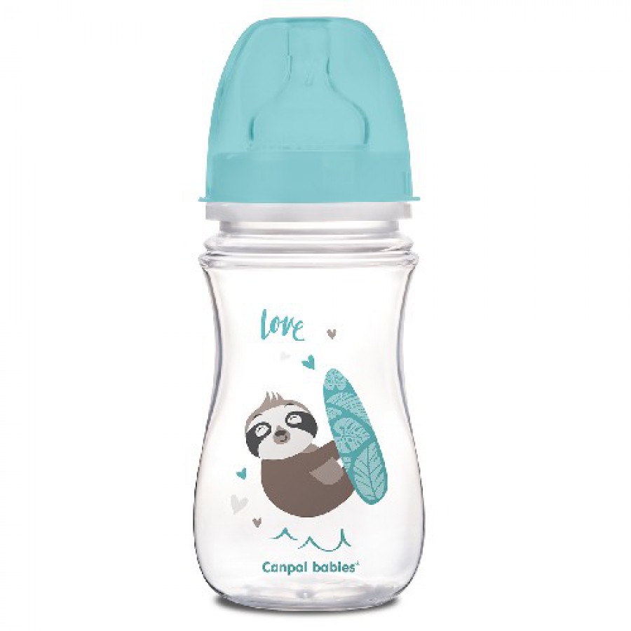 Miniaturka artykułu - #0 CANPOL BABIES Butelka Antykolkowa 3m+Niebieski leniwiec 240ml 35/221
