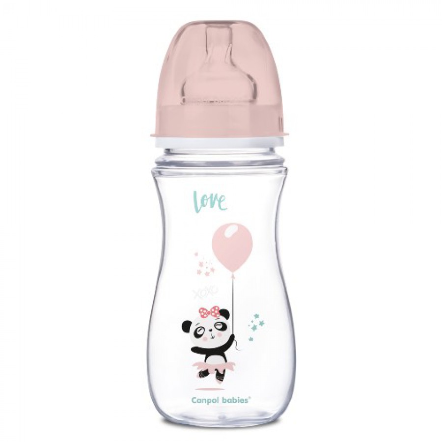 Miniaturka artykułu - #0 CANPOL BABIES Butelka Antykolkowa 12m+ r&oacute;żowa panda, 300ml 35/222