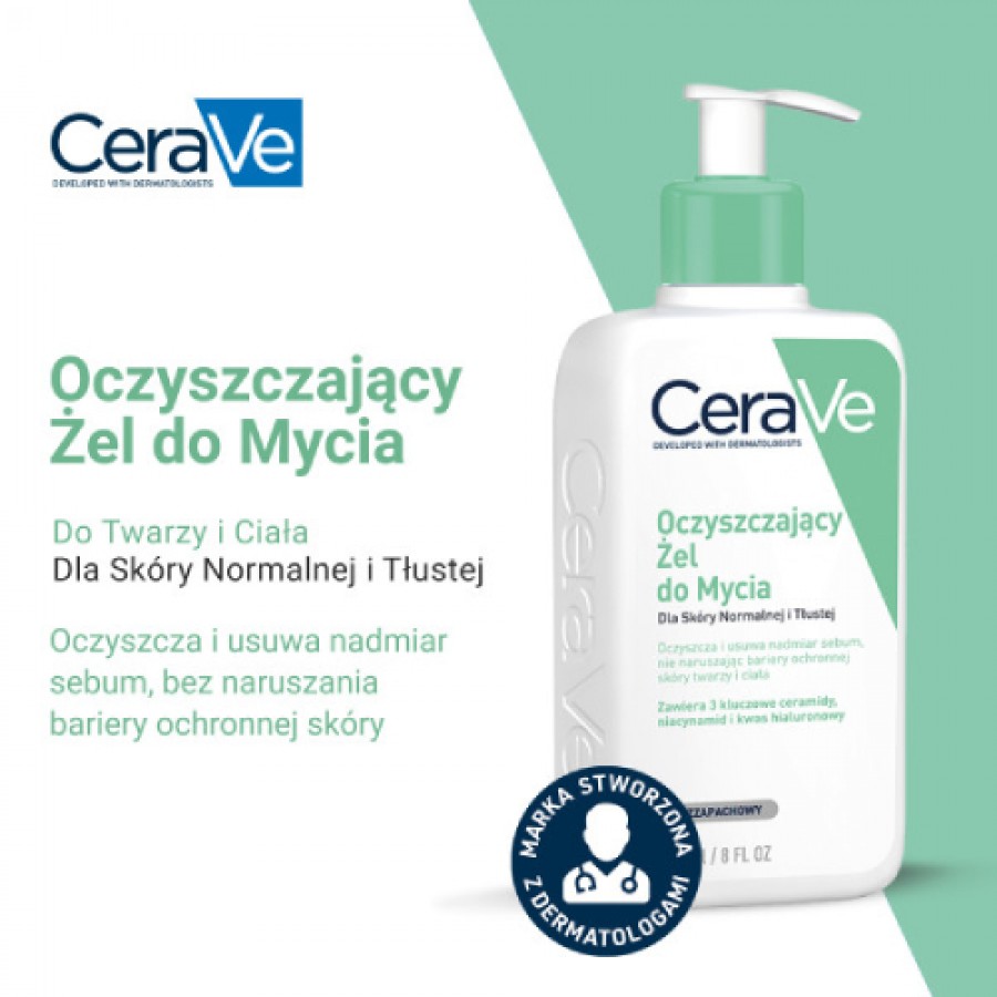 Miniaturka artykułu - #0 CeraVe Oczyszczający żel do mycia dla sk&oacute;ry normalnej i tłustej, 236 ml