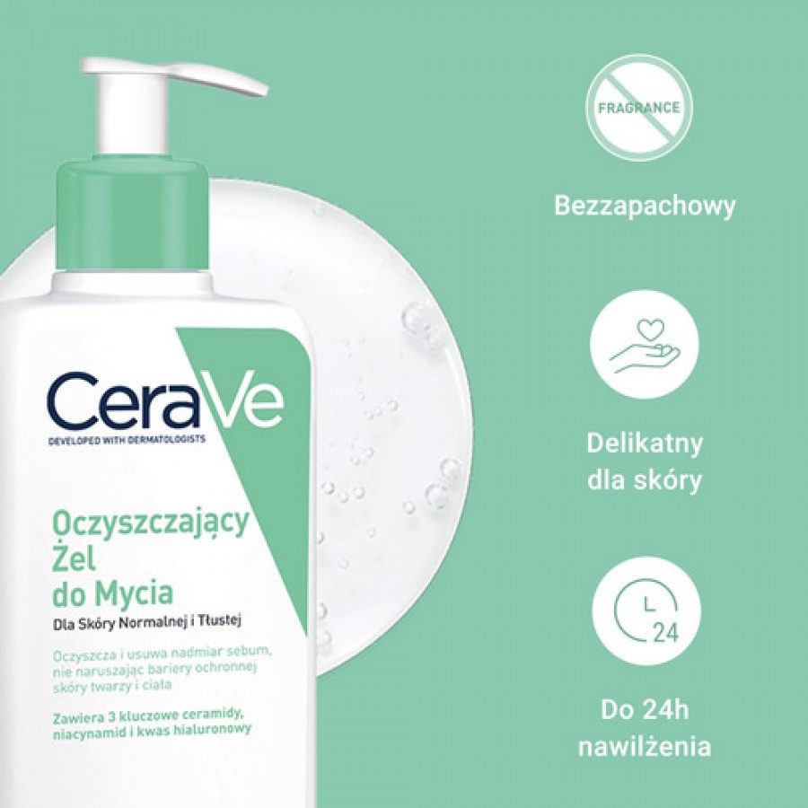Zdjęcie produktu - 3 CeraVe Oczyszczający żel do mycia dla sk&oacute;ry normalnej i tłustej, 473 ml