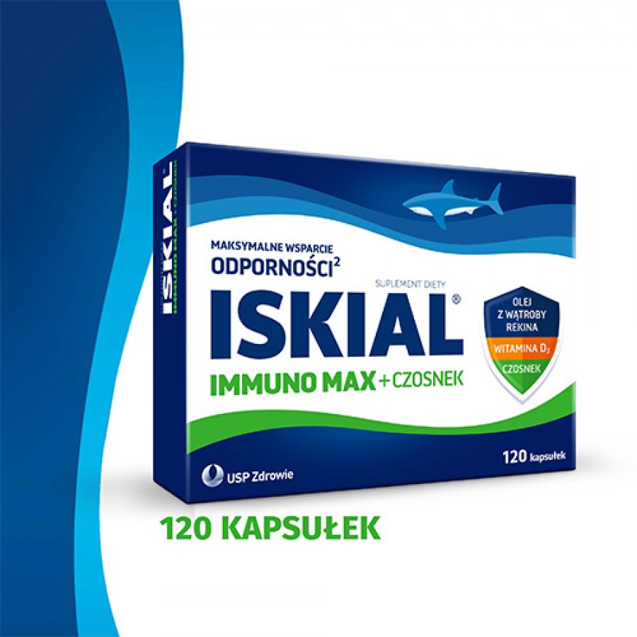 Miniaturka artykułu - #0 Iskial Immuno Max + czosnek, 120 kaps. - z olejem z wątroby rekina i witaminą D