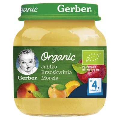Miniaturka artykułu - #0 Gerber Organic Jabłko brzoskwinia morela po 4. miesiącu - 125 g