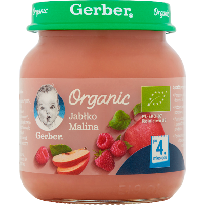 Miniaturka artykułu - #0 Gerber Organic  deserek Jabłko malina po 4. miesiącu - 125 g