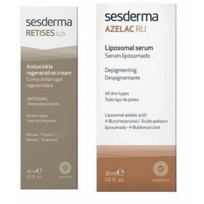 Miniaturka artykułu - #0 SESDERMA Zestaw RETISES 0,25 Krem przeciwstarzeniowy, 30ml + AZELAC RU Serum depigmentujące, 30ml
