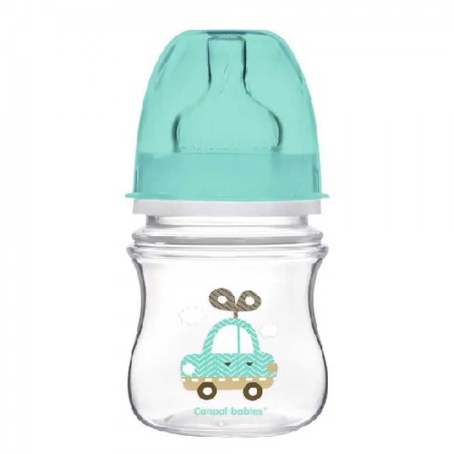 Miniaturka artykułu - #0 CANPOL BABIES Butelka szerokootworowa antykolkowa turkusowy leniwiec- 120ml 35/220