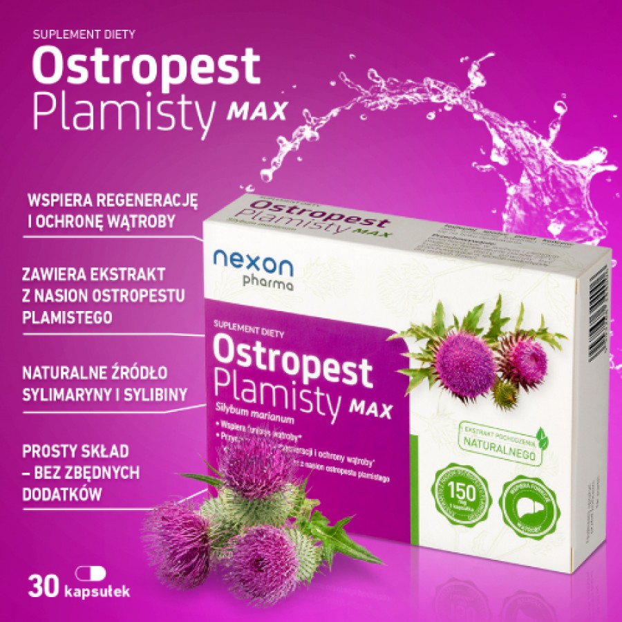Miniaturka artykułu - #0 Ostropest Plamisty Max, 30 kaps. - suplement diety z sylimaryną