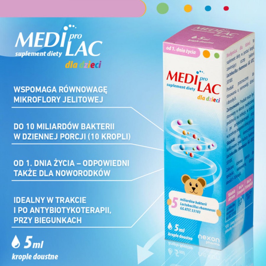 Miniaturka artykułu - #0 Mediprolac dla dzieci Krople doustne Probiotyk od 1. dnia życia, 5 ml