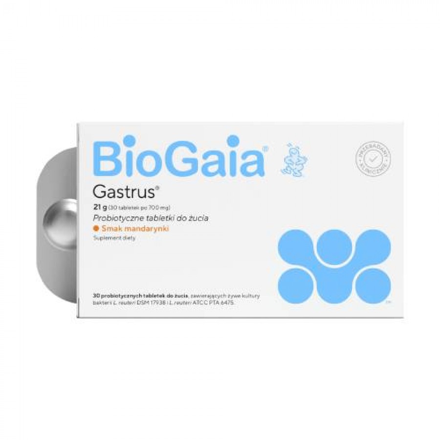 Miniaturka artykułu - #0 BioGaia Gastrus o smaku mandarynkowym, 30 tabl.