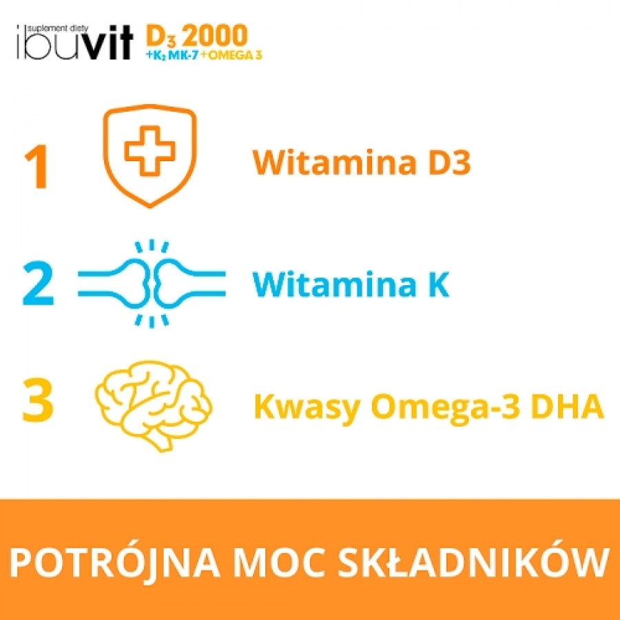 Miniaturka artykułu - #0 Ibuvit D3 2000 + K2 MK-7 Omega 3 - 30kaps.
