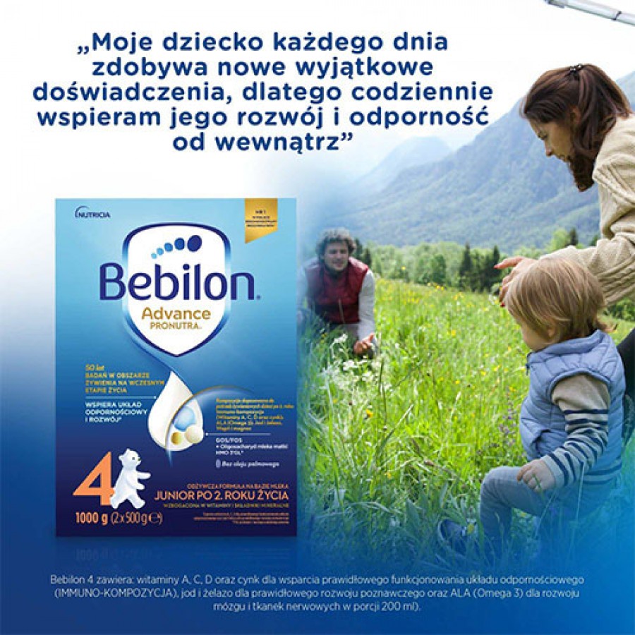 Miniaturka artykułu - #1 Bebilon 4 Pronutra Junior Formuła na bazie mleka po 2. roku życia, 1000 g (2 x 500 g)
