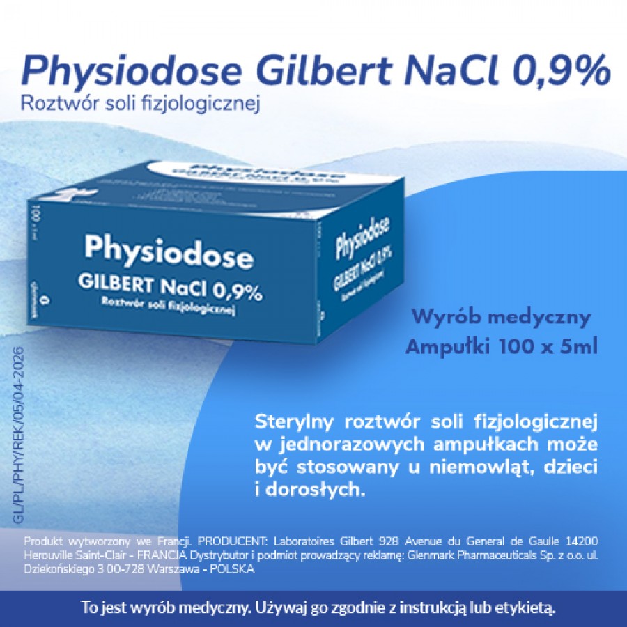 Miniaturka artykułu - #1 Gilbert NaCl 0,9% Roztw&oacute;r soli fizjologicznej - 100x5ml