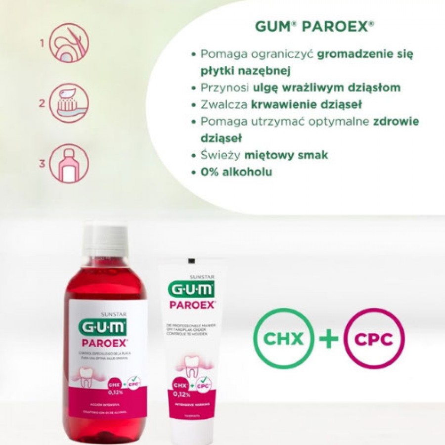 Miniaturka artykułu - #1 Sunstar GUM Paroex 0,12% Płyn do płukania jamy ustnej, 300 ml