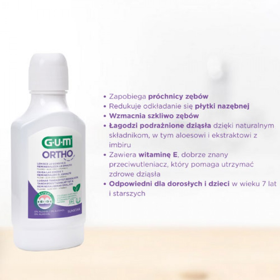 Miniaturka artykułu - #0 Sunstar GUM Ortho Płyn do płukania jamy ustnej dla os&oacute;b z aparatem ortodontycznym, 300 ml