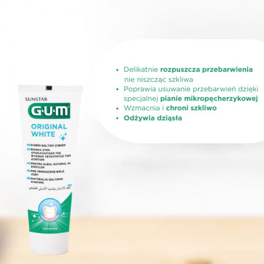 Miniaturka artykułu - #1 Sunstar GUM Original White Pasta do zęb&oacute;w, 75 ml