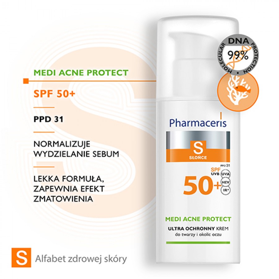 Zdjęcie produktu - 2 Pharmaceris S Medi Acne Protect Ochronny krem-żel do twarzy SPF 50+, 50ml