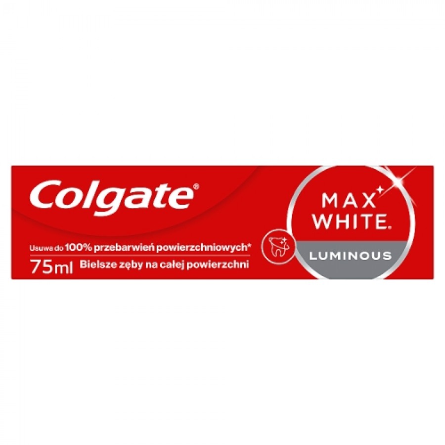 Zdjęcie produktu - 0 Colgate Max White Luminous Wybielająca pasta do zęb&oacute;w z fluorem, 75 ml