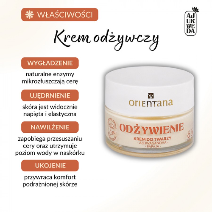 Miniaturka artykułu - #0 Orientana Naturalny odżywczy krem do twarzy Ashwagandha i Papaja, 40 ml