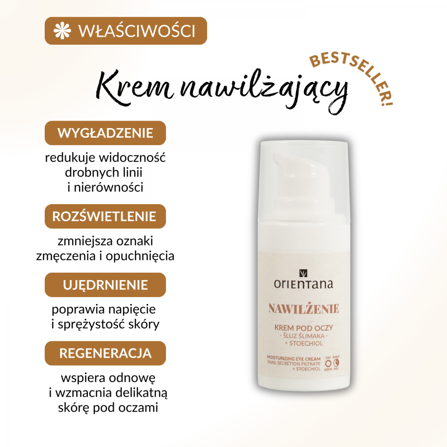 Miniaturka artykułu - #0 Orientana Naturalny krem nawilżający pod oczy ze śluzem ślimaka na cienie i przebarwienia, 15 ml