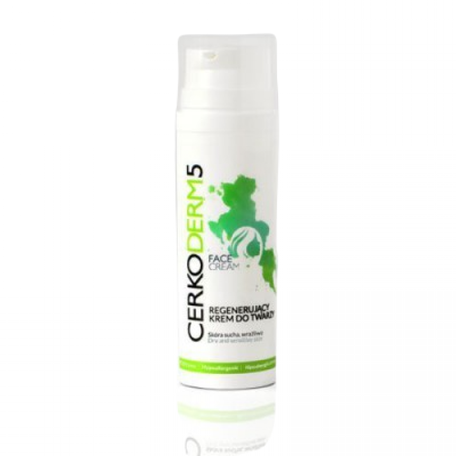 Miniaturka artykułu - #1 CERKODERM 5 Regenerujący krem do twarzy z mocznikiem i witaminą PP, 50 ml