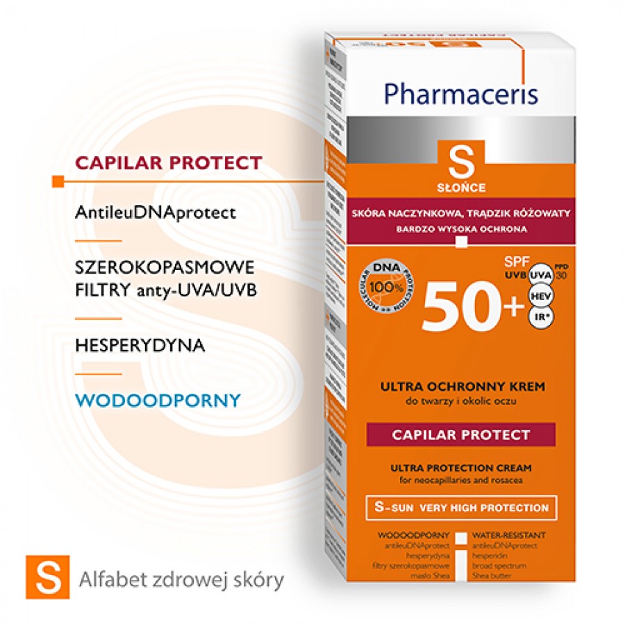 Miniaturka artykułu - #1 PHARMACERIS S krem ochronny spf50+ do sk&oacute;ry naczynkowej i z trądzikiem r&oacute;żowatym, 50 ml