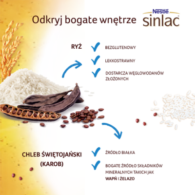 Zdjęcie produktu - 2 NESTLE SINLAC Bezglutenowy produkt zbożowy bez dodatku cukru dla niemowląt po 4. miesiącu życia, 300g
