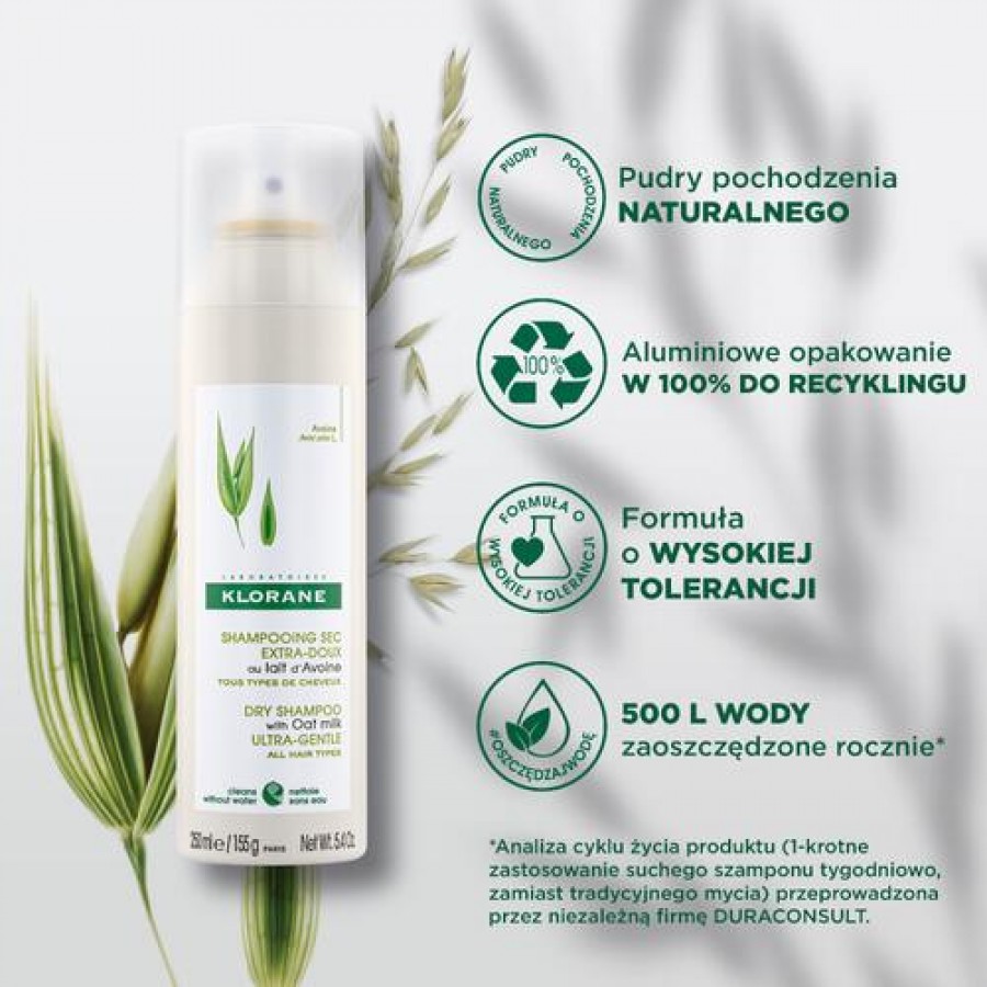 Miniaturka artykułu - #0 KLORANE Szampon suchy z mleczkiem z owsa, 150ml