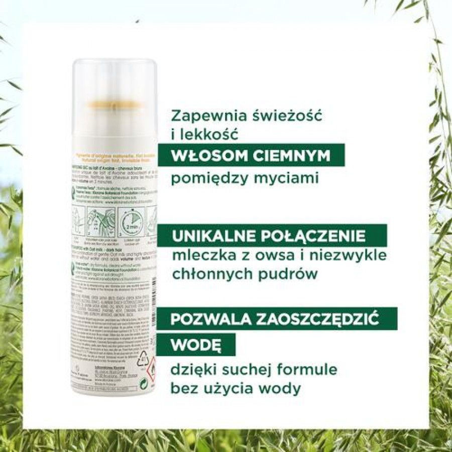 Miniaturka artykułu - #0 KLORANE Szampon suchy z mleczkiem z owsa do włos&oacute;w ciemnych, 150ml