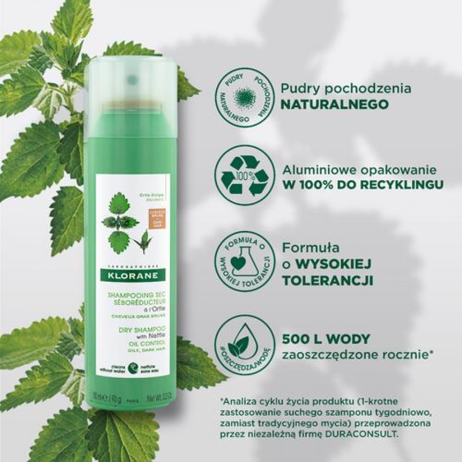 Miniaturka artykułu - #0 KLORANE Szampon suchy z pokrzywą  do włos&oacute;w ciemnych - 150ml