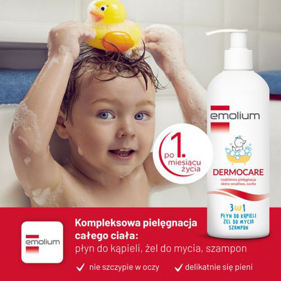 Miniaturka artykułu - #0 EMOLIUM Dermocare 3w1 Płyn, żel i szampon do codziennej pielęgnacji sk&oacute;ry, 400 ml