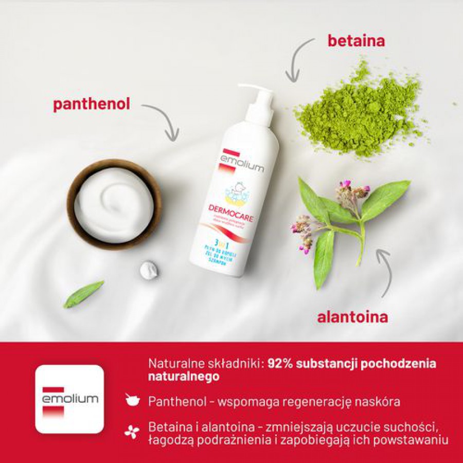 Zdjęcie produktu - 2 EMOLIUM Dermocare 3w1 Płyn, żel i szampon do codziennej pielęgnacji sk&oacute;ry, 400 ml