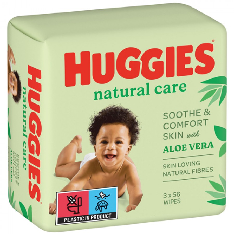 Miniaturka artykułu - #0 Huggies Natural Care Chusteczki nawilżane, 3 x 56 szt.