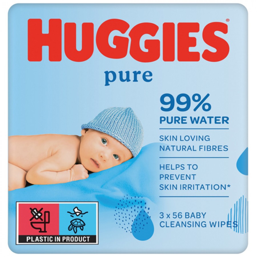Miniaturka artykułu - #0 HUGGIES Pure Chusteczki nawilżane - 3x56szt.