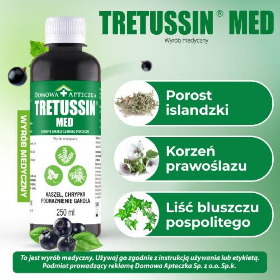 Miniaturka artykułu - #1 DOMOWA APTECZKA Tretussin Med Syrop o smaku czarnej porzeczki, 250ml