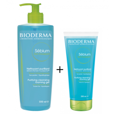 Miniaturka artykułu - #0 BIODERMA SEBIUM Gel moussant Żel do mycia twarzy, 500+200 ml 