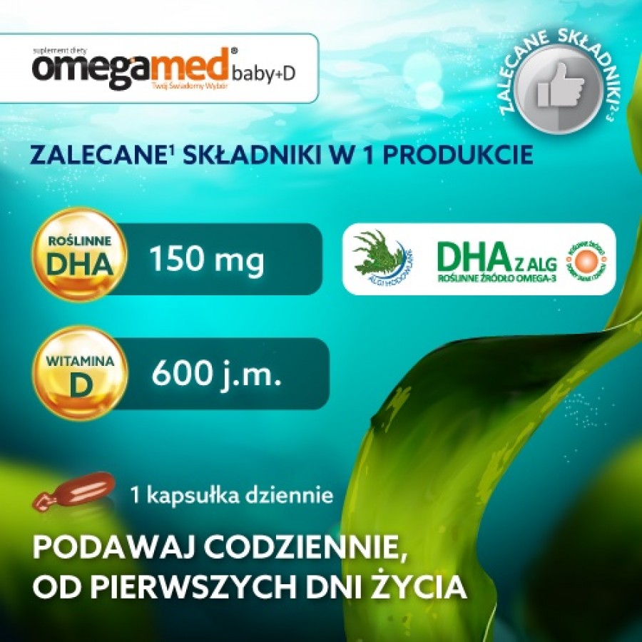Miniaturka artykułu - #1 Omegamed Baby+D 0+, 60 kaps. - suplement diety dla dzieci i niemowląt