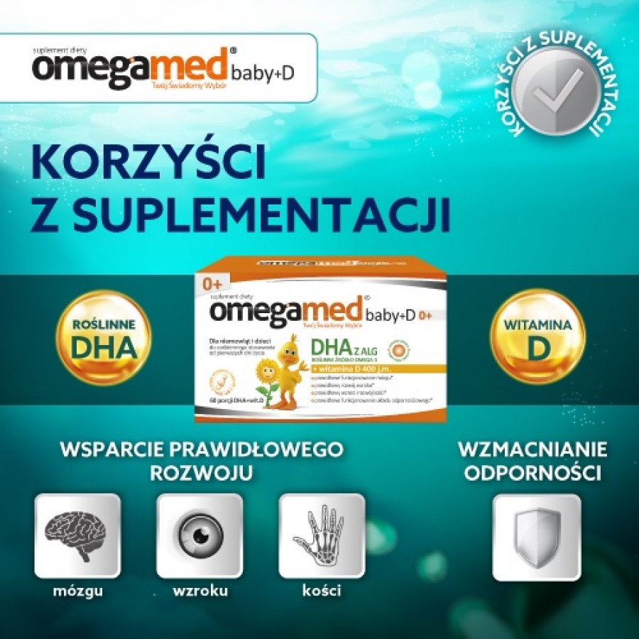 Zdjęcie produktu - 2 Omegamed Baby+D 0+, 60 kaps. - suplement diety dla dzieci i niemowląt
