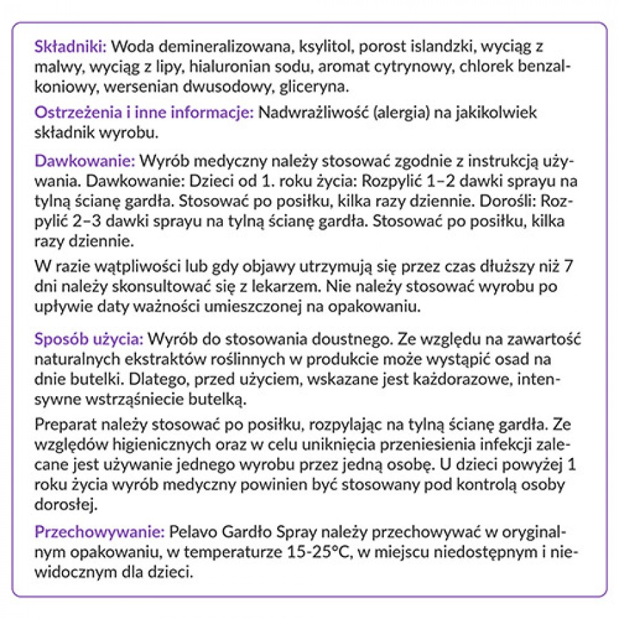 Zdjęcie produktu - 3 Pelavo Gardło Spray, 30ml