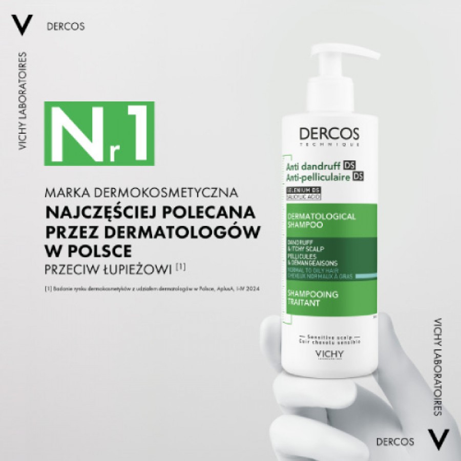 Miniaturka artykułu - #0 Vichy Dercos DS Szampon przeciwłupieżowy do włos&oacute;w normalnych i tłustych, 390 ml