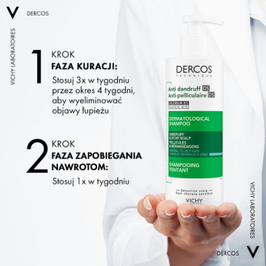 Miniaturka artykułu - #1 Vichy Dercos DS Szampon przeciwłupieżowy do włos&oacute;w normalnych i tłustych, 390 ml