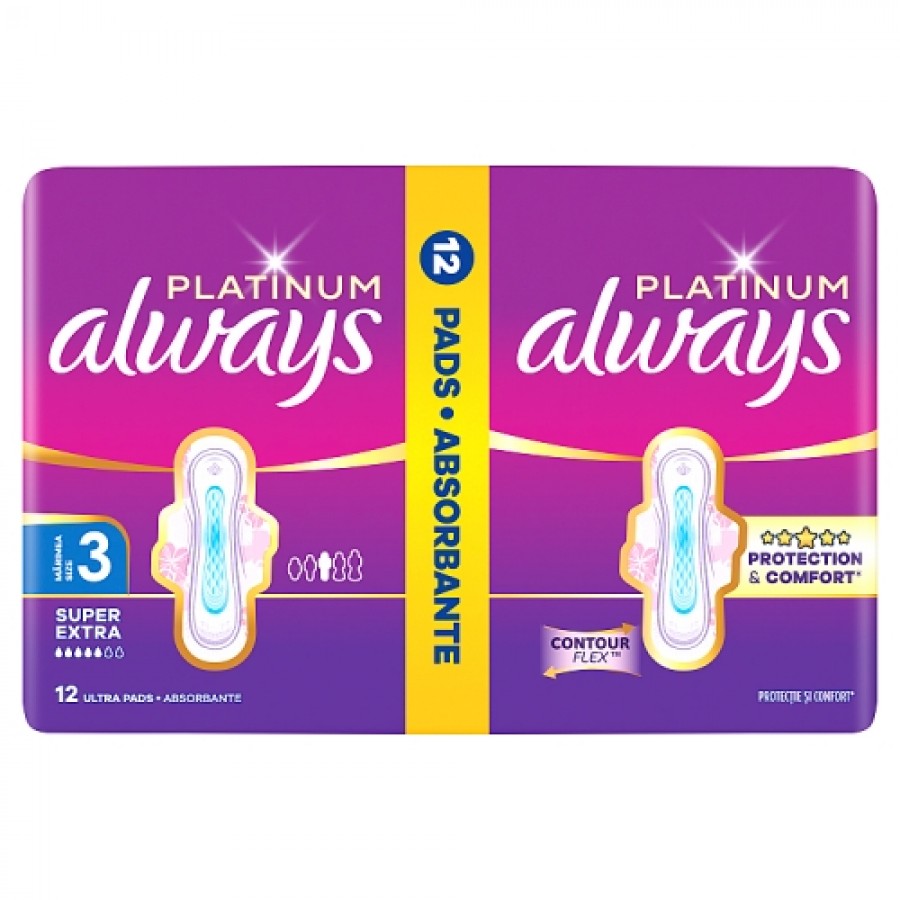 Miniaturka artykułu - #0 Always Platinum Podpaski Super Extra Rozmiar 3 ze skrzydełkami, 12 szt.